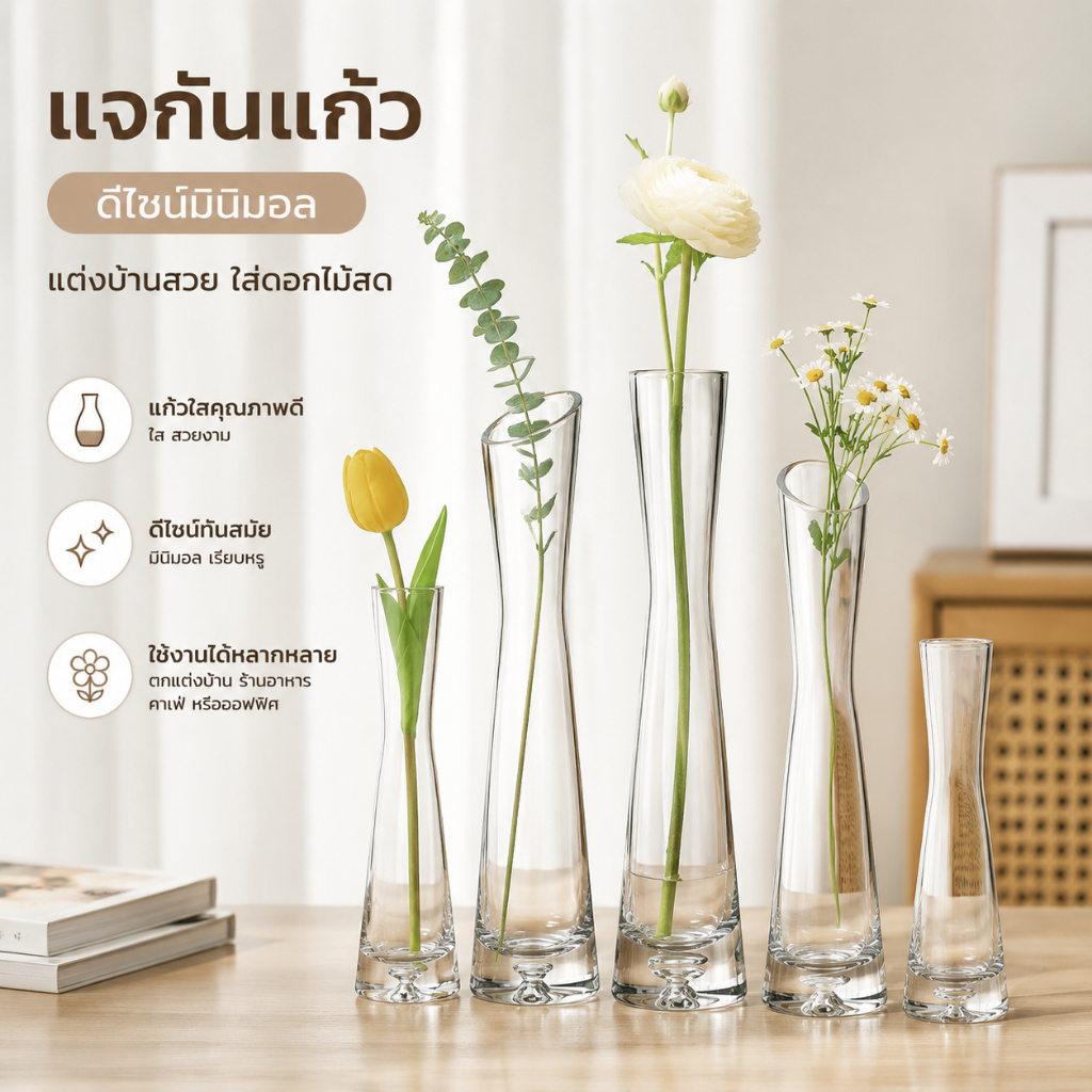 [PE] แก้วใสแจกันดอกไม้แจกันขนาดเล็ก Hydroponics พืชดอกไม้ Terrarium Luxury Room ตารางตกแต่งบ้านงานแต่งงานตกแต่ง TH
