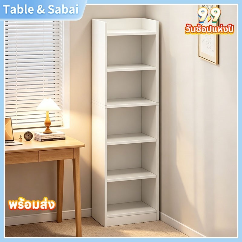 ตู้หนังสือสีขาว แบบบางและแคบ ดีไซน์เรียบง่ายสำหรับใช้ในบ้าน ประหยัดพื้นที่ ชั้นวางมุมหลายชั้น เหมาะสำหรับห้องนอน ห้องนั่งเล่น และห้องอ่านหนังสือ