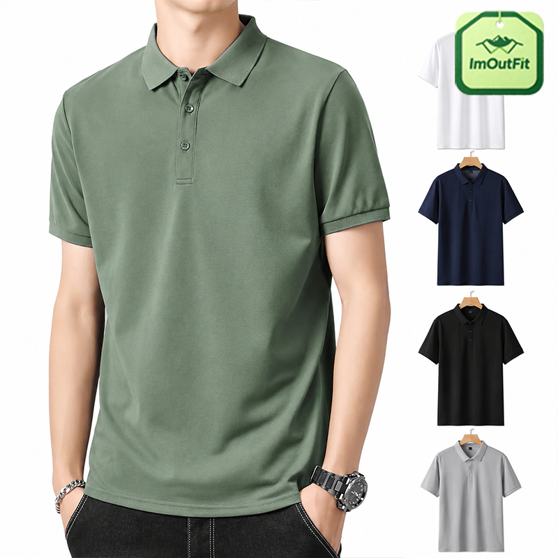เสื้อโปโลผู้ชาย แขนสั้น สไตล์ธุรกิจลำลอง สีพื้น ทรงเข้ารูป ผ้าบาง แห้งไว ยับยาก ใส่สบาย คอปก
