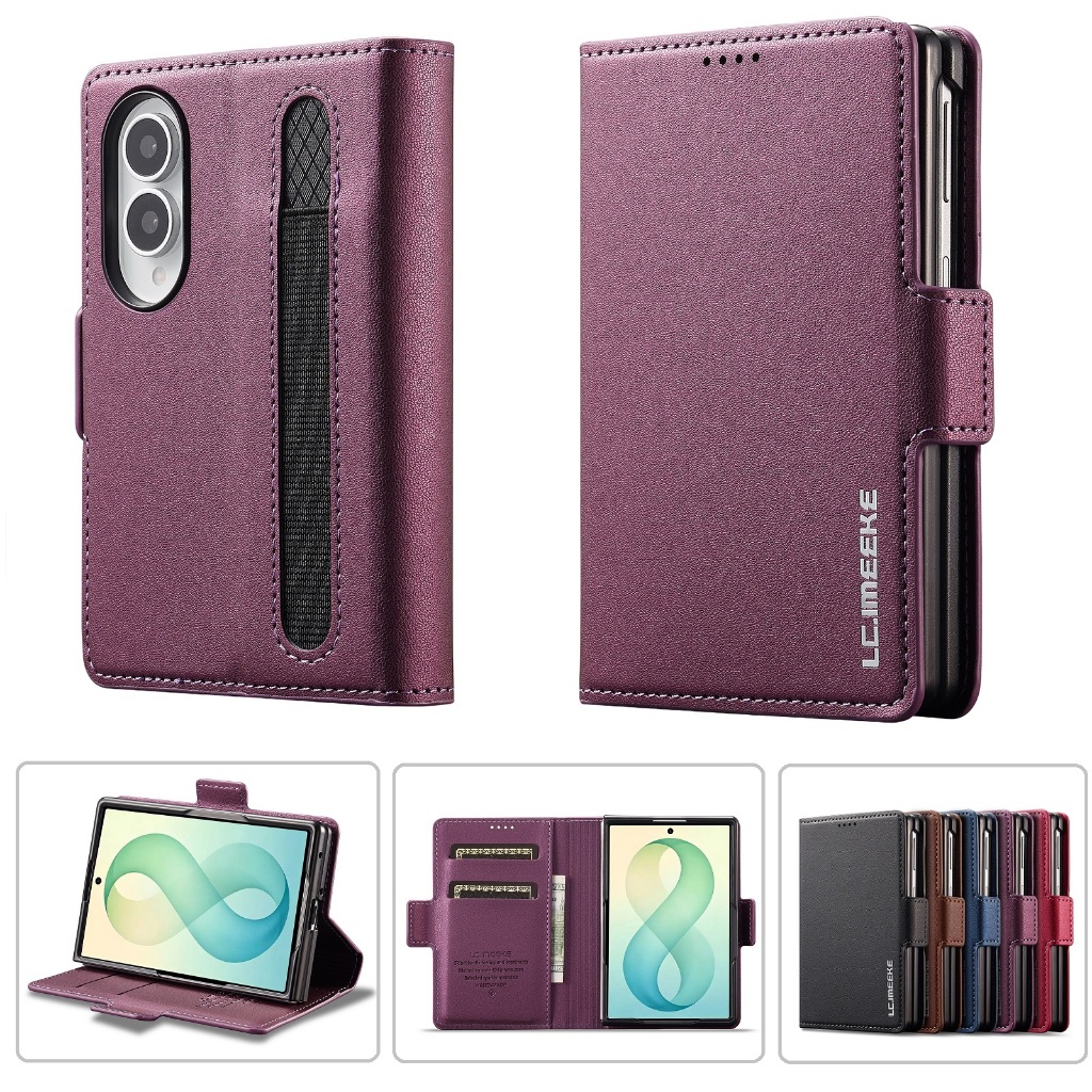 สําหรับ Samsung Galaxy Z Fold 8 Fold7 6 5 เคสโทรศัพท์พร้อมช่องเสียบปากกากระเป๋าสตางค์ Fold8Ultra หนังแม่เหล็กพลิกปลอกผู้ถือบัตร