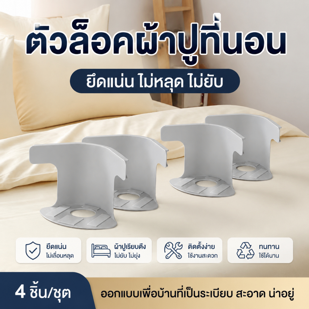[PE] 4 ชิ้น Heavy Duty ผ้าปูที่นอนมุมกระชับคลิปวัสดุคุณภาพสูงทนทานและเชื่อถือได้ผ้าปูที่นอน Grippers สําหรับ Protectors TH
