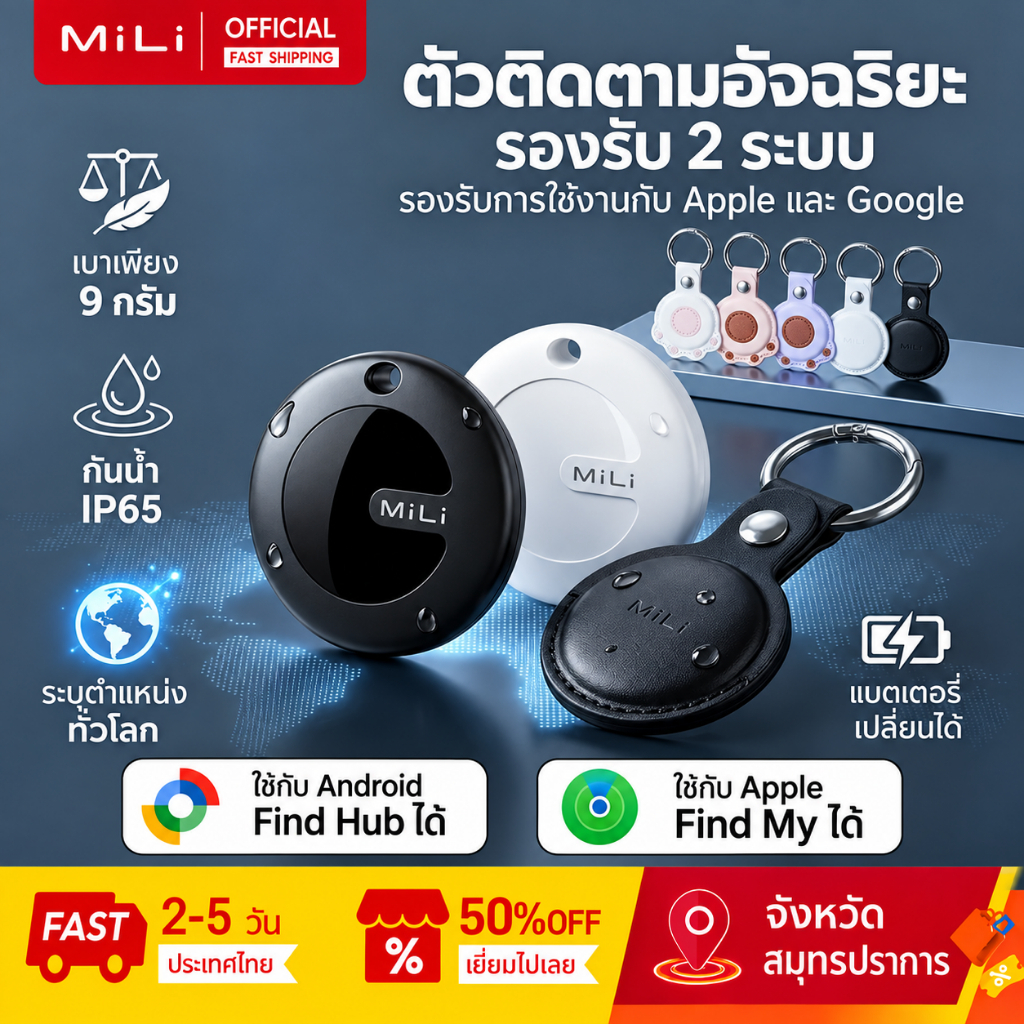 MiLi MiTag (ใช้ร่วมกับ iOS & Android) Go GPS Bluetooth Tracker Finder ตัวค้นหาคีย์ติดตาม GPS ทั่วโลก