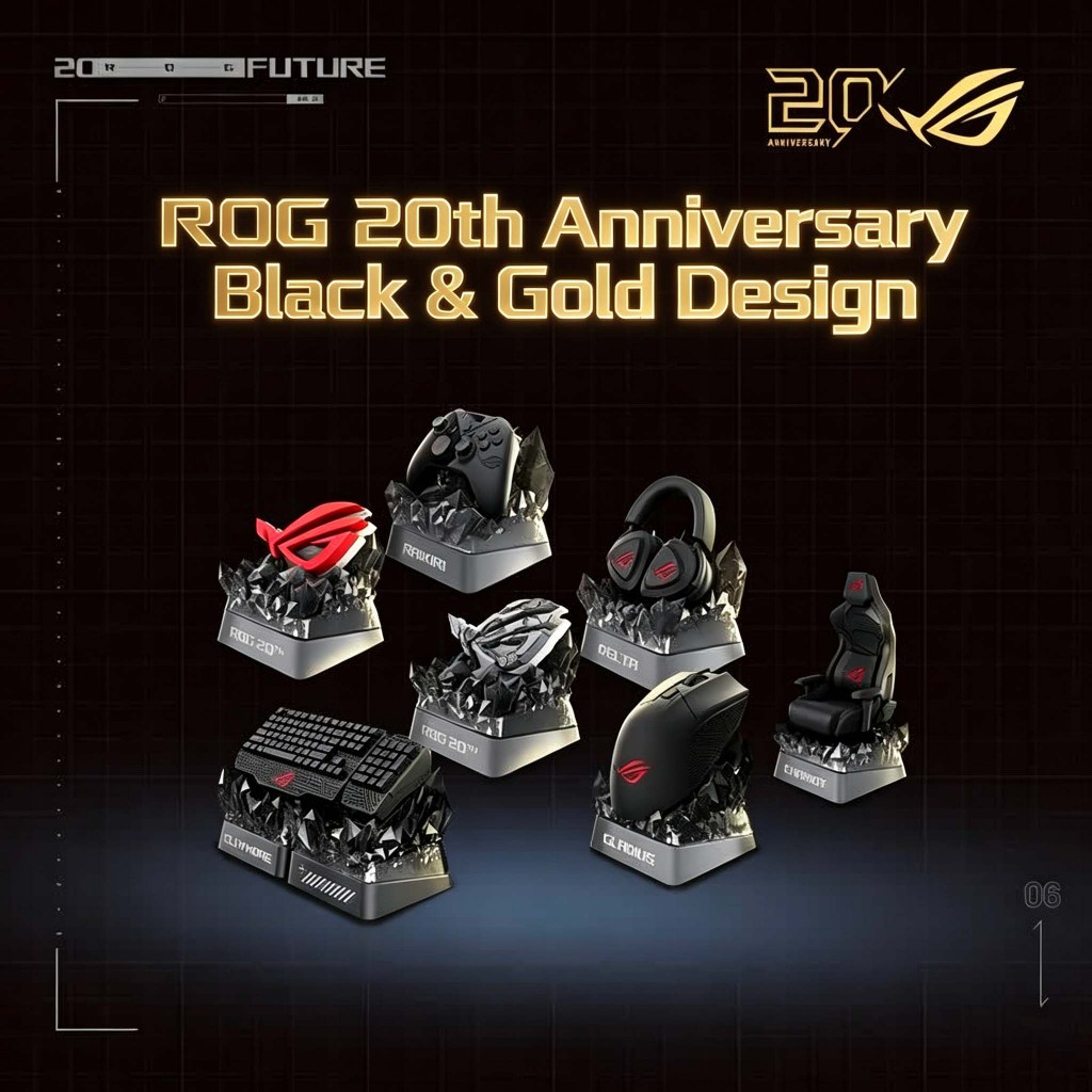 ASUS ROG Keycap Mystery Box Edition 20 20th‐Anniversary Artisan Collectible Keycap 3D Miniature Cross‐Switch ใช้งานร่วมกับ 7 การออกแบบพร้อมเงินหายากซ่อน-Ver