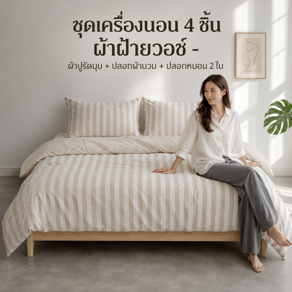 ชุดแผ่นติดตั้ง 4 ชิ้นครีม มูจิ สไตล์ลายผ้าฝ้ายล้าง 3 3.5 5 6 ฟุตหนา 8-10 นิ้วสําหรับผู้ชายผู้หญิง