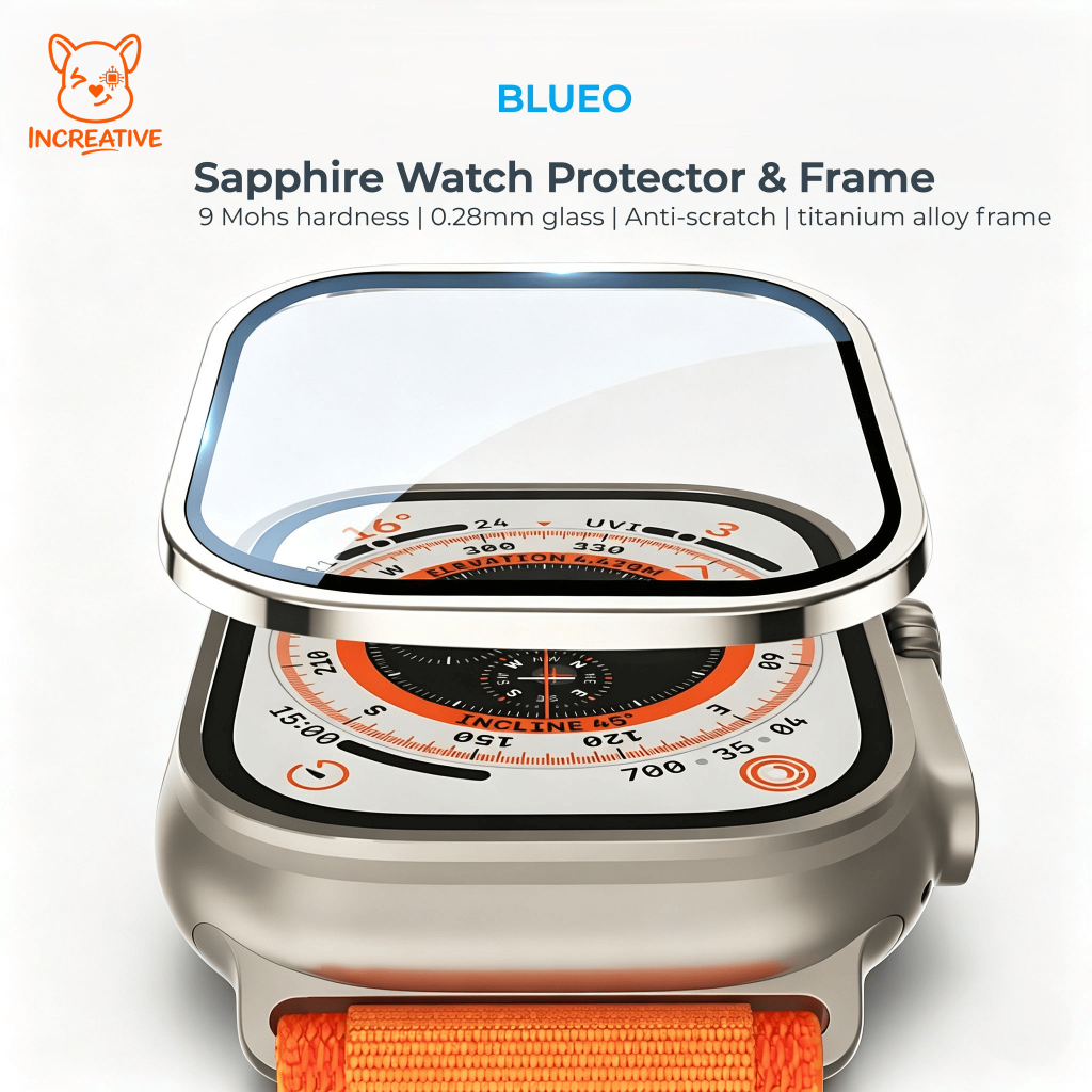 Blueo ใช้ได้กับ 49mm Apple Watch Ultra 3 2 1 กระจกนิรภัยกันรอยหน้าจอ ไทเทเนียมอัลลอย บางพิเศษ กันรอยขีดข่วน สําหรับ apple watch iwatch 49 มม.