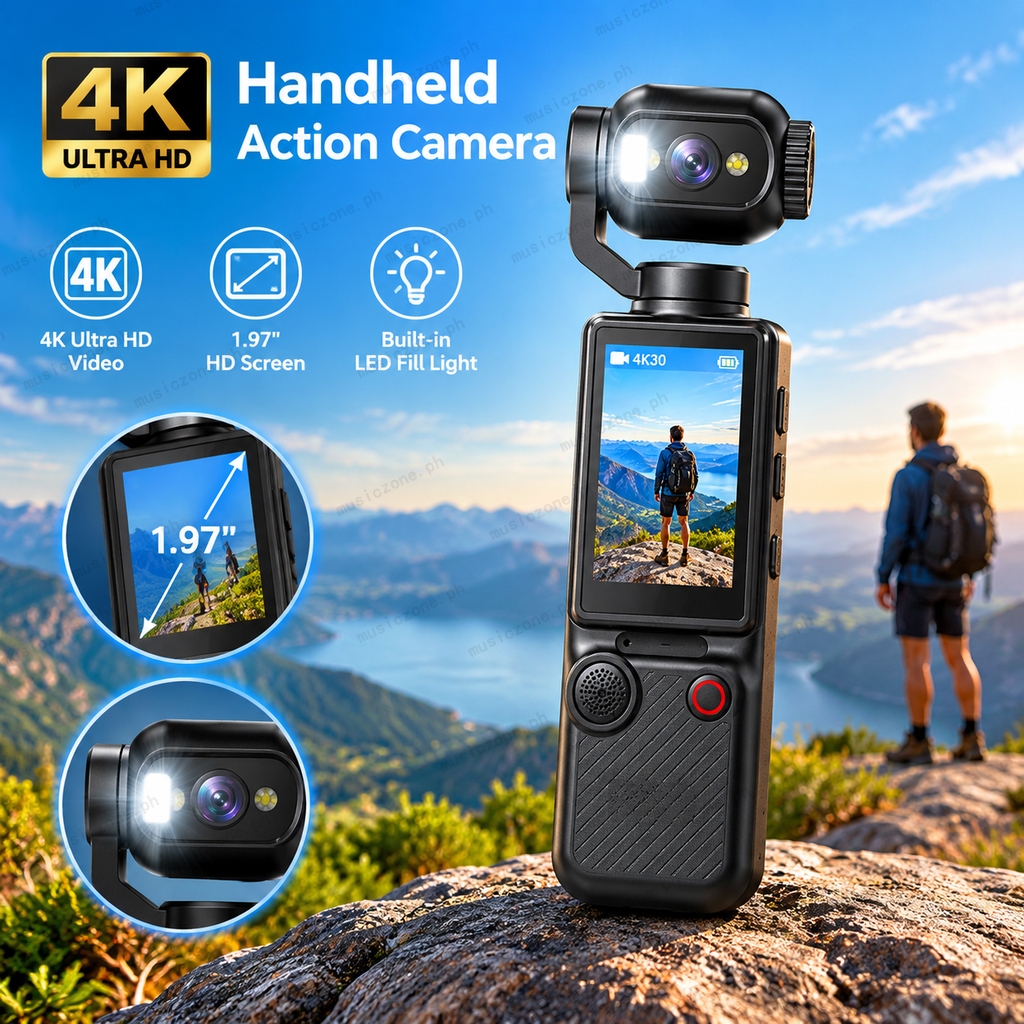 กล้องแอคชั่นมือถือแบบพกพา 4K Ultra HD, 1.97 "หน้าจอแสดงผล HD, LED เติมแสงแบบพกพามือถือกระเป๋า Cam สําหรับขี่จักรยานท่องเที่ยว