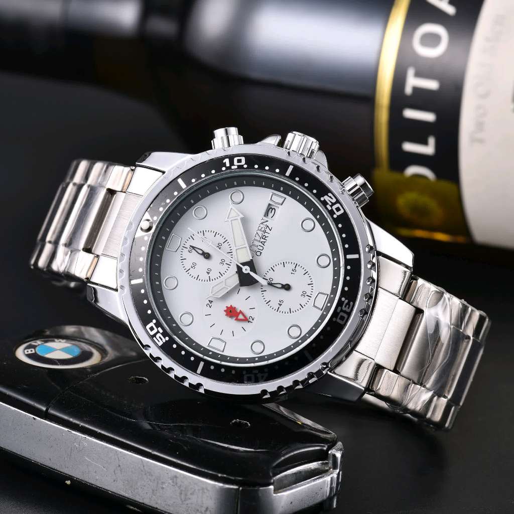 Citizen Citizen นาฬิกาผู้ชายควอตซ์ Chronograph Steel Band Full-Function นาฬิกาข้อมือธุรกิจ Casual นา
