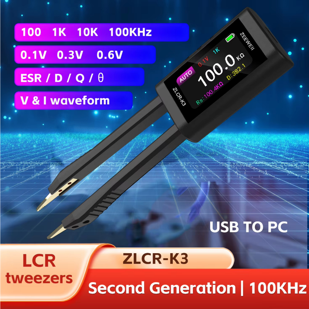 ⭐⭐⭐ZEEWEII ใหม่ ZLCR-K3 LCR แหนบสะพานดิจิตอล ESR Meter SMD 100Khz ส่วนประกอบอิเล็กทรอนิกส์มัลติฟังก์