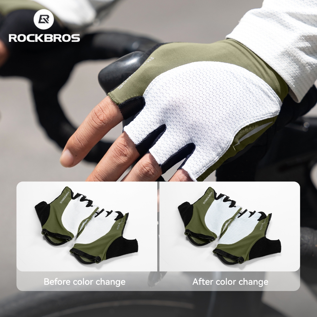 ROCKBROS ถุงมือปั่นจักรยานแบบโฟโตโครมิก UPF50+ ถุงมือนิ้วสั้น SBR กันกระแทกกันลื่นถุงมือครึ่งนิ้ว MTB จักรยานเสือหมอบ