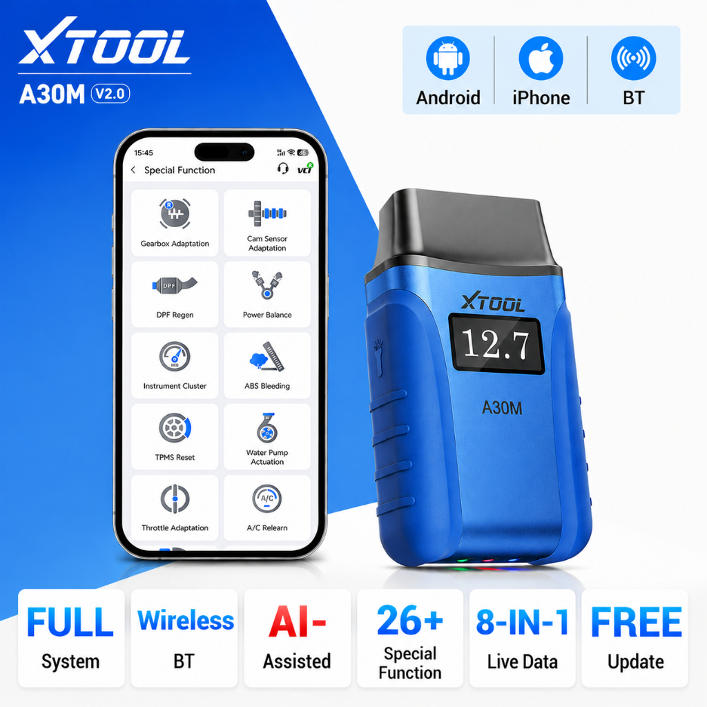 XTOOL A30M รถเต็มระบบเครื่องมือวินิจฉัยแบบสองทิศทางOBD2 เครื่องสแกนเนอร์พร้อม 26 + รีเซ็ตอายุการใช้ง