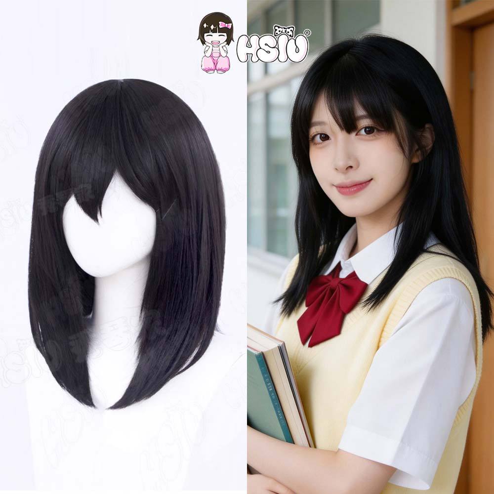 Shimizu kiyoko คอสเพลย์วิกผม HSIU 45 ซม.สีดําผมสั้นวิกผมสังเคราะห์ทนความร้อนอะนิเมะคอสเพลย์วิกผม