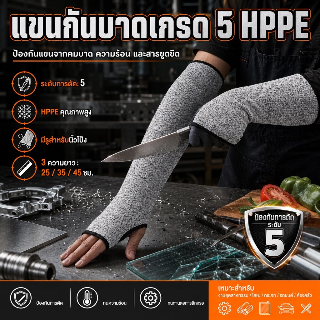 ถุงมือเซฟตี้ ป้องกันแขนข้อมือ ถุงมือ สำหรับช่าง ปอกแขน อุปกรณ์ป้องกัน (กันบาดระดับที่ 5)