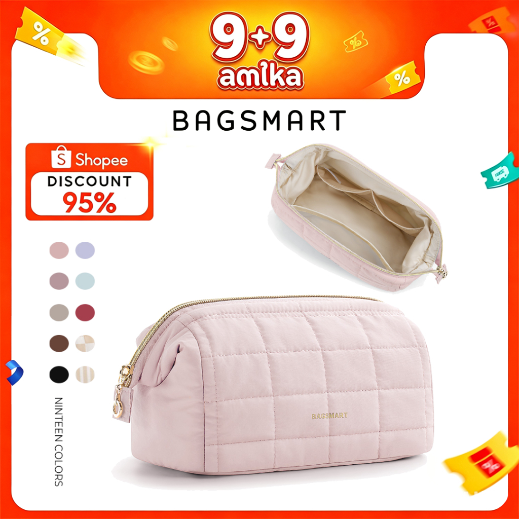 BAGSMART กระเป๋าเครื่องสําอางกระเป๋าเดินทางแต่งหน้า Puffy เบาะ Make Up กระเป๋าสําหรับผู้หญิงอุปกรณ์อ