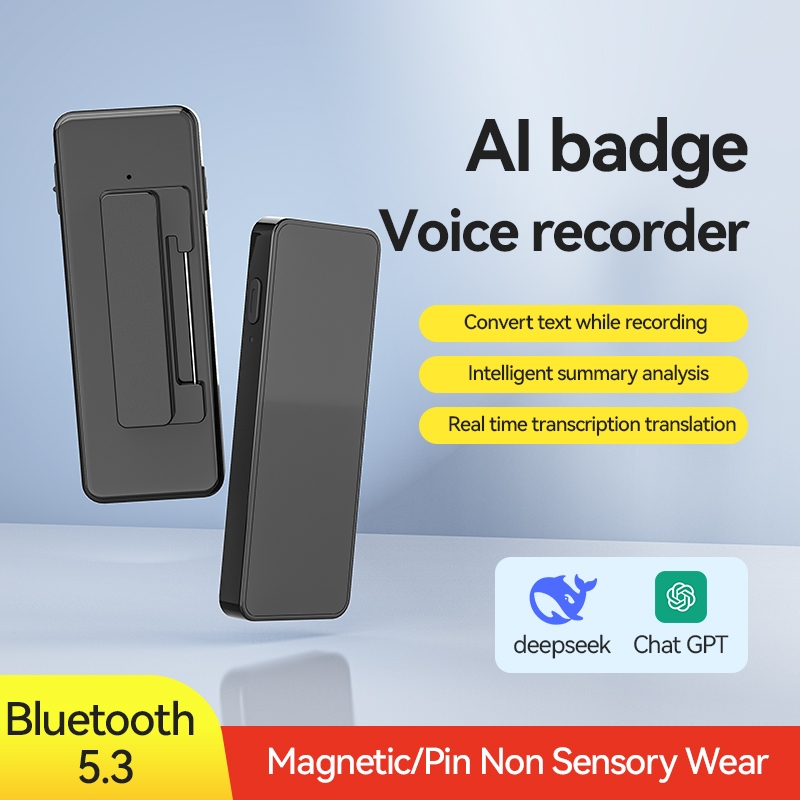 AI เครื่องบันทึกเสียง 256-Language Real-Time Translator 25H แบตเตอรี่ยาวคลิปแม่เหล็กแบบพกพา AI Trans