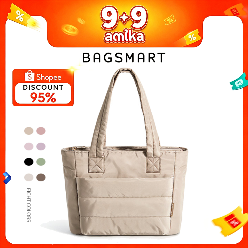 BAGSMART Tote Bag สําหรับผู้หญิง, กระเป๋าโท้ทพองน้ําหนักเบาพร้อมช่องใส่ของ, กระเป๋าถือกระเป๋าสะพายผ้