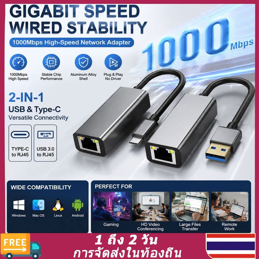 ( ท้องถิ่น ) 1000mbpsethernet อะแดปเตอร์ USB 3.0 ประเภท C ถึง RJ45 การ์ดเครือข่ายสําหรับ MacBook PC Windows XP 7 8 10 Android USB Lan สายอินเทอร์เน็ต