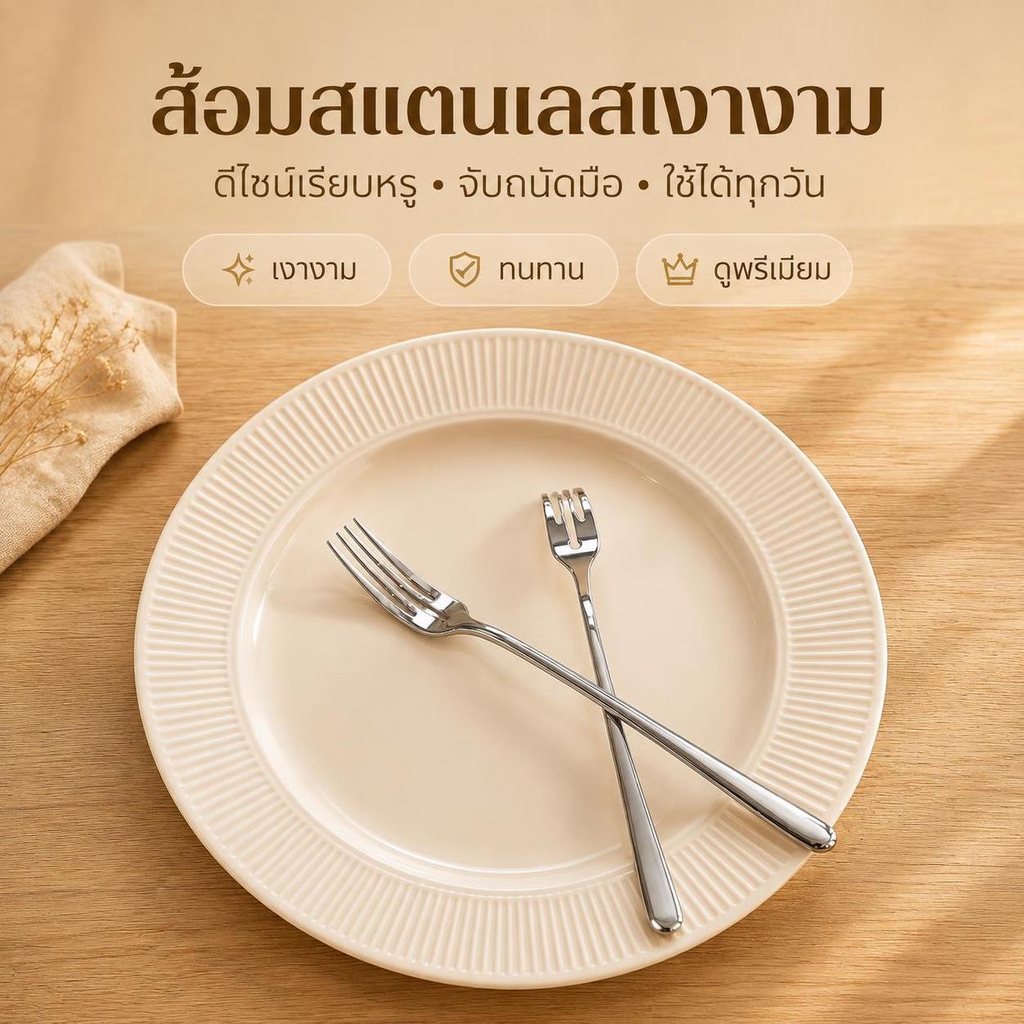 บีเอสจี สแตนเลสด้ามยาวชุดส้อมอาหารค่ําเกาหลีช้อนส้อมสลัดขนมตารางส้อม บีเอสจี