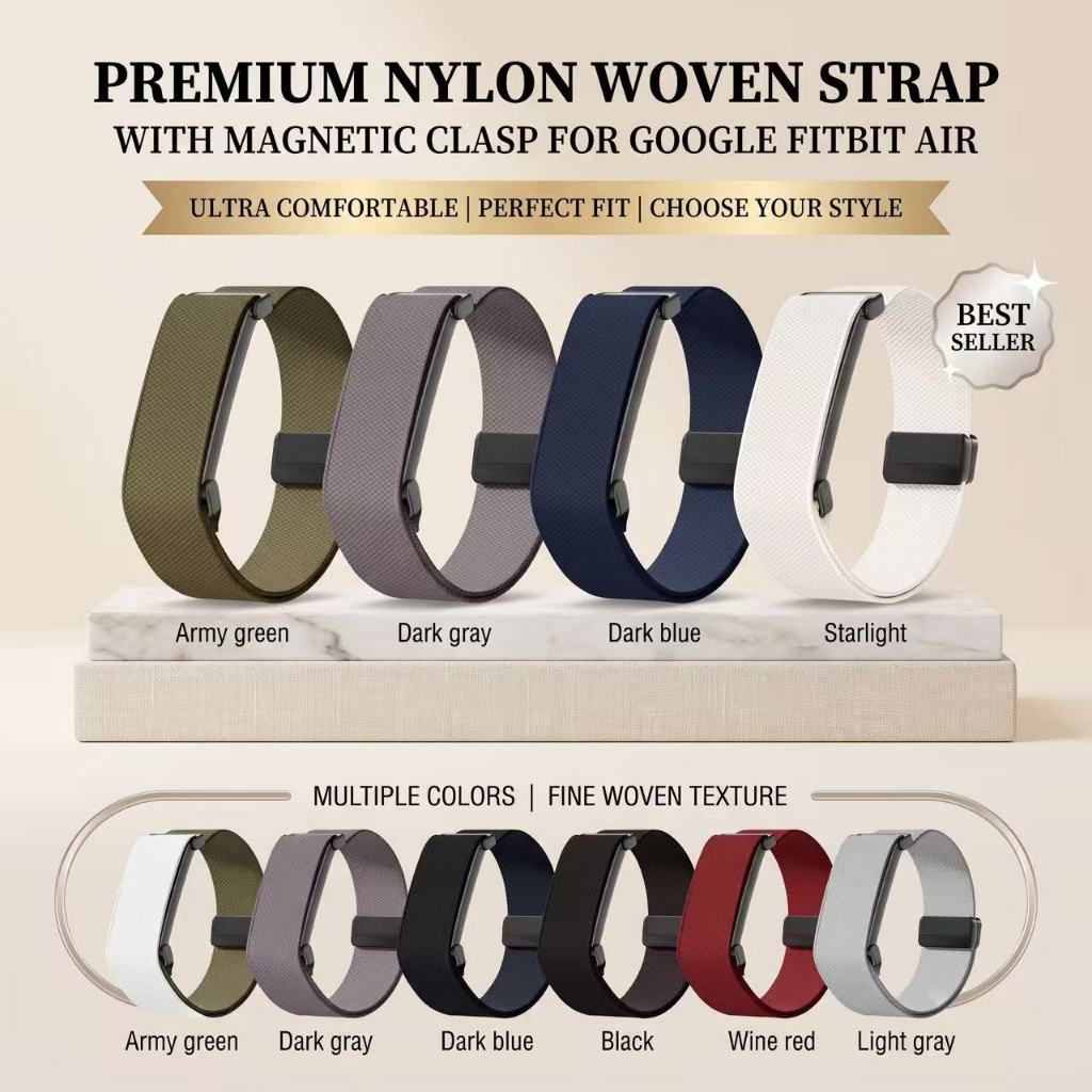 [คลังสินค้าพร้อม] เข็มกลัดแม่เหล็กสายรัดทอไนลอนสําหรับ Google Fitbit Air Replacement Band Breathable สายรัดข้อมือกีฬาสร้อยข้อมือห่วง