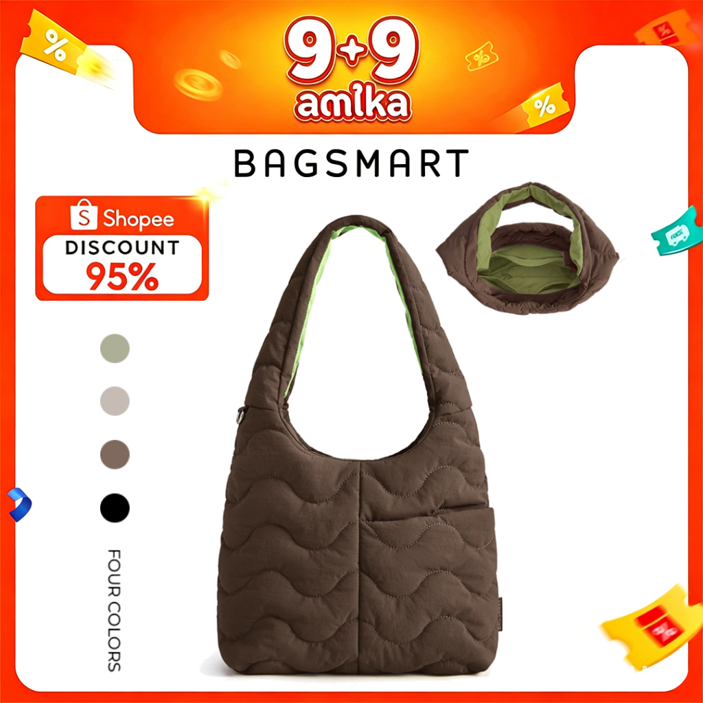 BAGSMART SOUND Tote Bag กระเป๋าสะพายไหล่ผู้หญิง น้ำหนักเบา ทรงพัฟฟี่ มีซิป กันละอองน้ำ มีหลายช่อง สำหรับใช้ทุกวัน