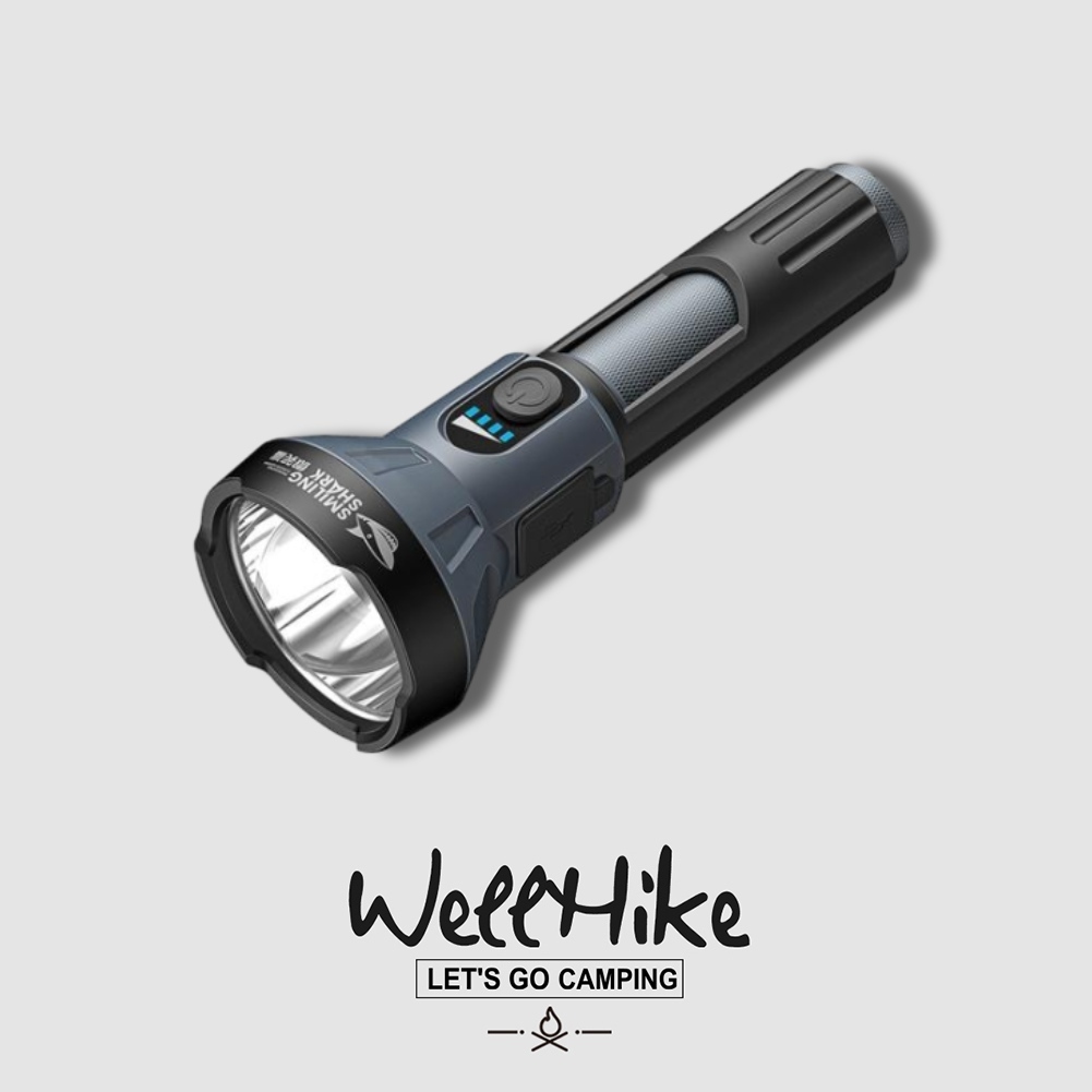 ไฟฉาย LED แรงสูง ชาร์จไฟได้ 4 โหมด ซูมปรับโฟกัส ไฟฉายส่องไกล กันฝน พกพา สำหรับ Camping เดินป่า และฉุกเฉิน