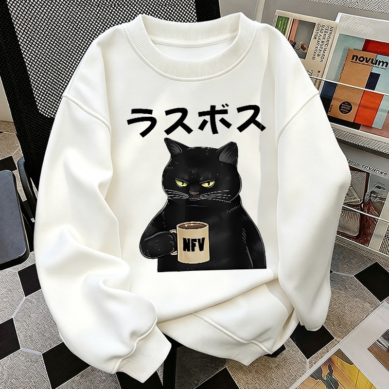 【พร้อมส่ง】 NASA ฤดูใบไม้ร่วง ลำลอง แขนยาว ยูนิเซ็กส์ วินเทจ แมวดำ ลาย หลวม ลำลอง สเวตเตอร์คอกลมYG1184