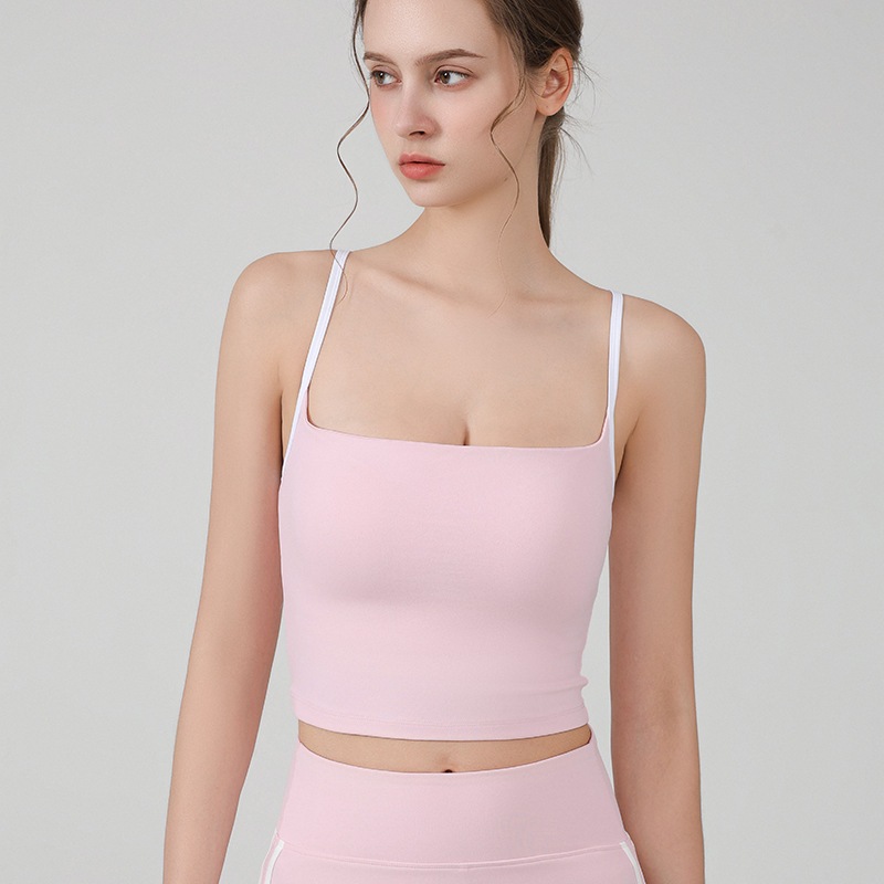 YoFirst ผู้หญิงสี Contrast โยคะ Camisole Bra พร้อม Pad ฤดูร้อนวิ่งการฝึกอบรม Pilates Top