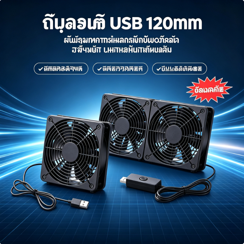 พัดลม USB 120มม พัดลมระบายความร้อนเราเตอร์ โมเด็ม ลมแรงพิเศษ เสียงเงียบ ติดตั้งง่าย ระบายความร้อนได้ดีเยี่ยม