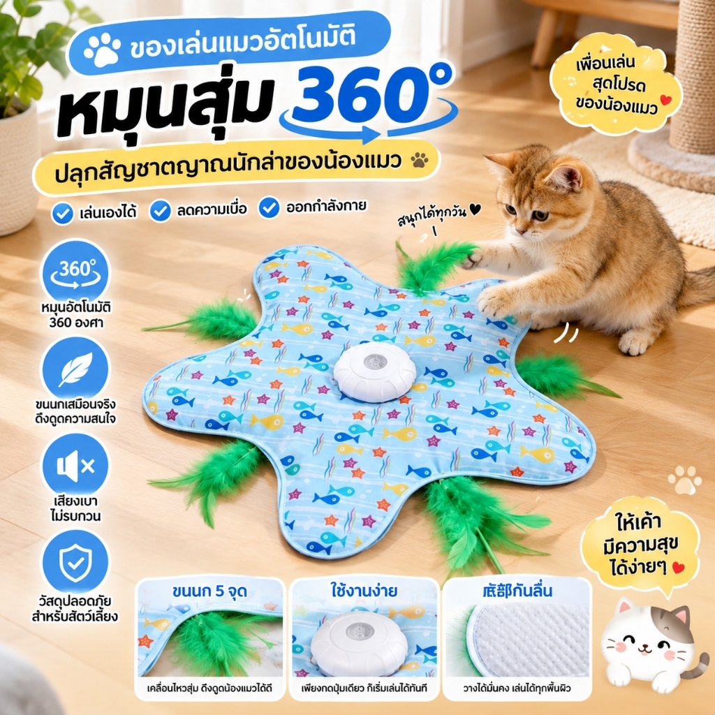 [ของเล่นแมว] ของเล่นแมวอัตโนมัติที่โต้ตอบได้ ของเล่นแมวอัจฉริยะชาร์จด้วย USB ของเล่นนกขนเคลื่อนที่ในบ้าน เล่นสนุกสำหรับสัตว์เลี้ยง ของเล่นเพื่อความบันเทิงและออกกำลังกายที่บ้าน ไม้เล่นแมวอัตโนมัติ
