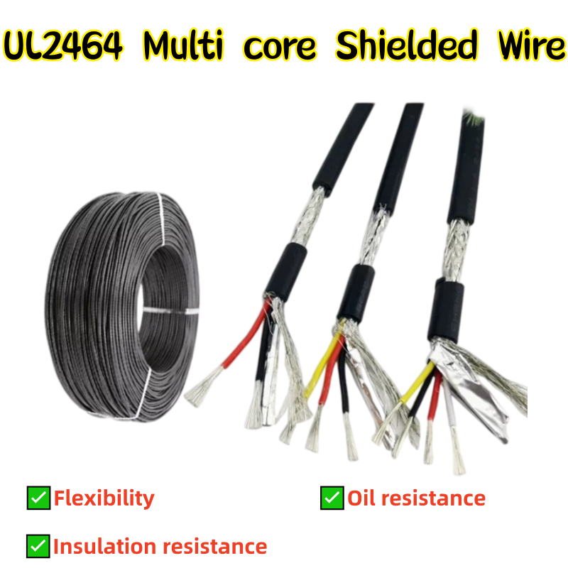UL2464 Multi-Core Shielded Wire ไฟสัญญาณป้องกันลวดดีบุกทองแดง Core 18-26AWG * 2-Core-25‐Core สีดํา