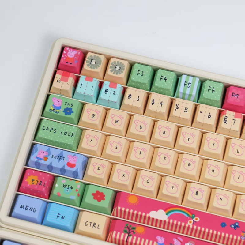 Keycap เฉพาะPeppa Pig Keycap 133 คีย์ PBT Dye-sub Cherry Profile สําหรับคีย์บอร์ด Mad Catz/ Wooting/