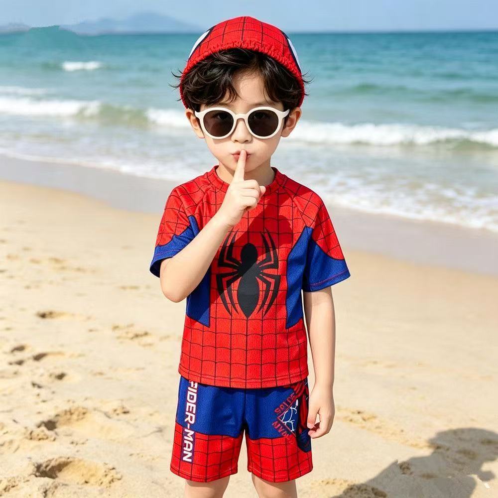 Soffny Boys Three-piece Spider Men Set ชุดว่ายน้ําเด็ก Quick-drying ชุดชุดว่ายน้ําเด็ก