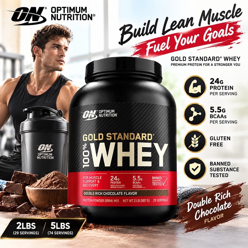 100% เวย์โปรตีนผง 24g โปรตีน 2LBS/5LBS Double Rich รสช็อกโกแลต