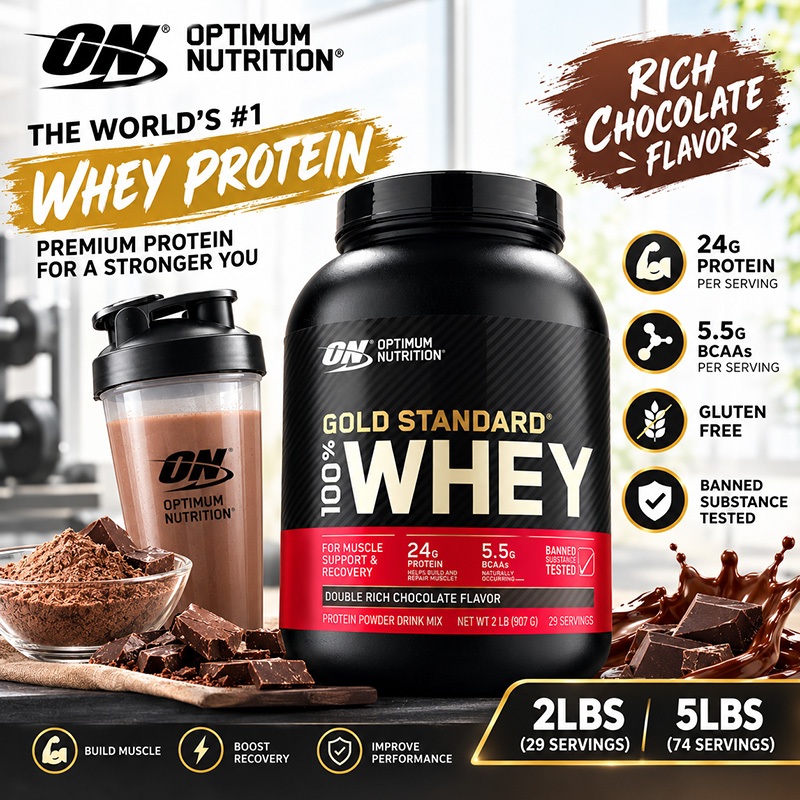 ON Premium Whey Protein Powder 24g โปรตีน 5.5g BCAAs Double Rich ช็อกโกแลต 2LBS/5LBS
