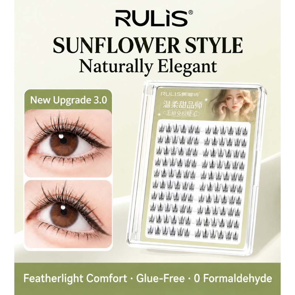 RULiS 10 แถว Stemless กาวฟรีขนตาปลอม Self-Adhesive Segmented Cluster โครงสร้างนุ่มแสงธรรมชาติสีดําไฟเบอร์ Slim Staggered Curling Fit Eye Shape ง่ายต่อการ Clamp ปรับสามเณรทุกวัน Commuter Travel Photo เหมาะสําหรับแบบพกพากล่อง เนรมิตซอฟท์ มิสท์ ซี