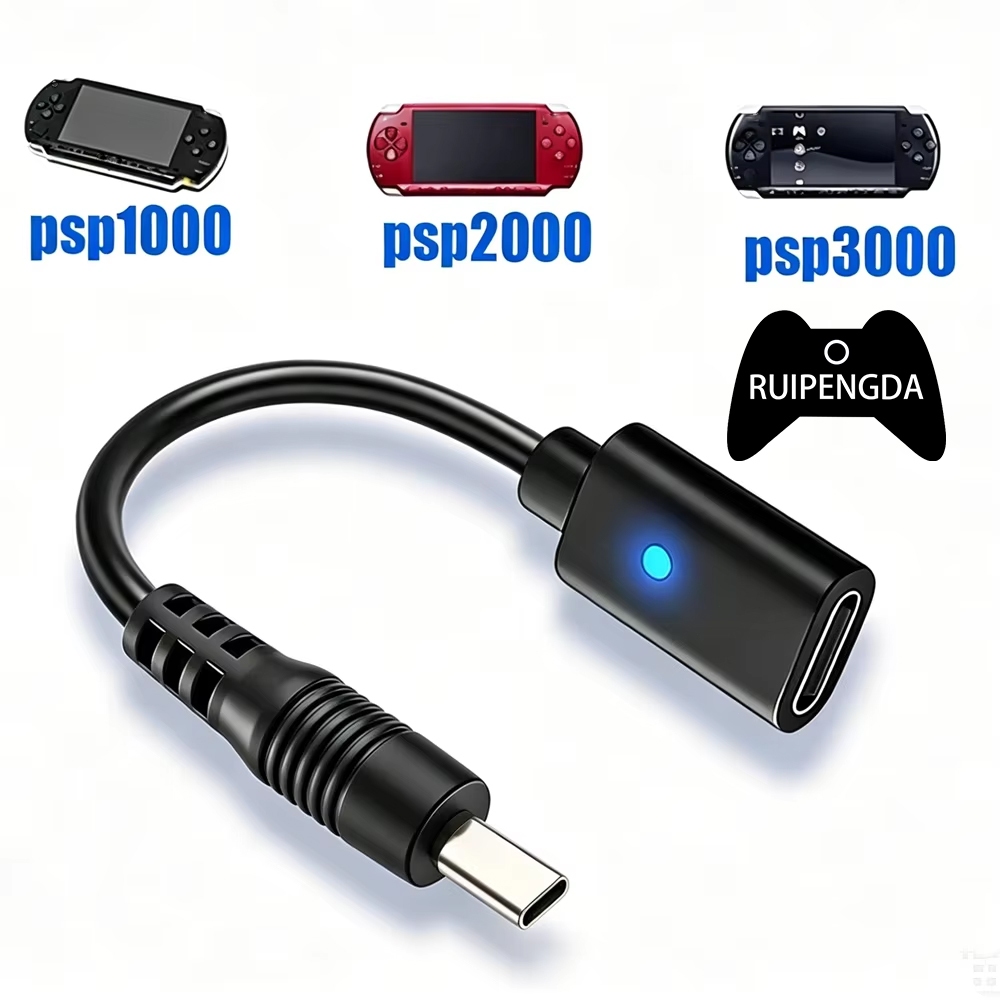 สาย USB C สําหรับ PSP1000/2000/3000 Controller อะแดปเตอร์ชาร์จประเภท C LED แปลงสายไฟสําหรับ PSP 3000