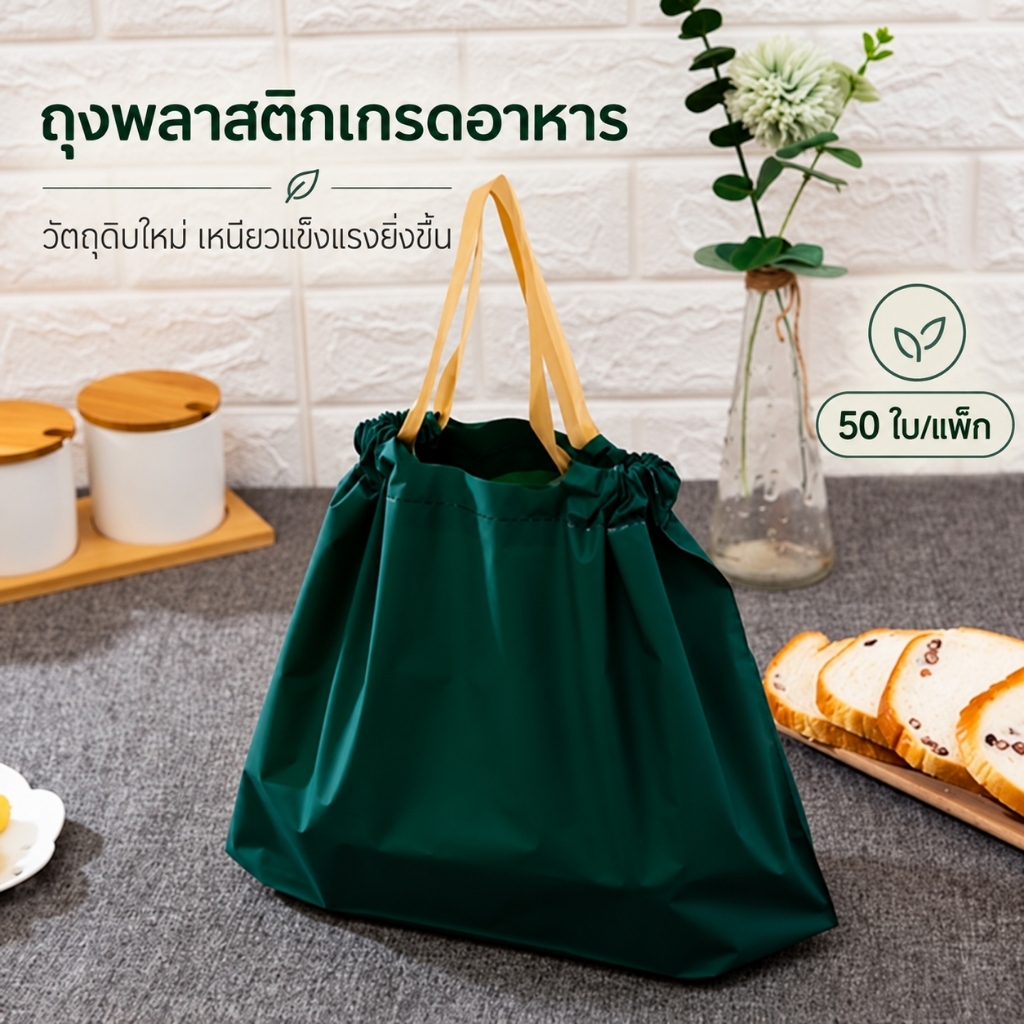 50 ใบ ถุงพลาสติกหูรูดแบบใช้แล้วทิ้ง สำหรับใส่อาหารและขนมซื้อกลับบ้าน ปิดปากถุงง่าย พกพาสะดวก น้ำหนักเบา เนื้อถุงแข็งแรง ช่วยป้องกันฝุ่นและสิ่งของหล่น จัดเก็บเป็นระเบียบ เหมาะสำหรับอาหารพร้อมรับประทาน เบเกอรี่ และการใช้งานประจำวัน เหมาะสำหรับร้านค้า