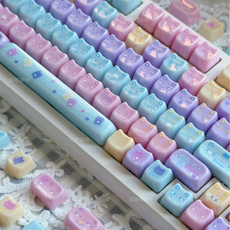 Keycap เฉพาะMeow Pudding Keycap Glossy Surface 134 คีย์ PBT Dye-sub MOA Profile สําหรับคีย์บอร์ด Mad