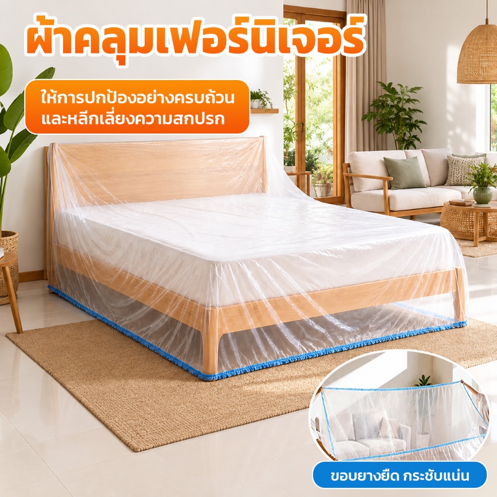 ผ้าคลุมเฟอร์นิเจอร์ ผ้าคลุมกันฝุ่น มีเชือกผูก กันน้ำ กันน้ำ ทนทาน หนาพิเศษ คลุมเตียงและเฟอร์นิเจอร์