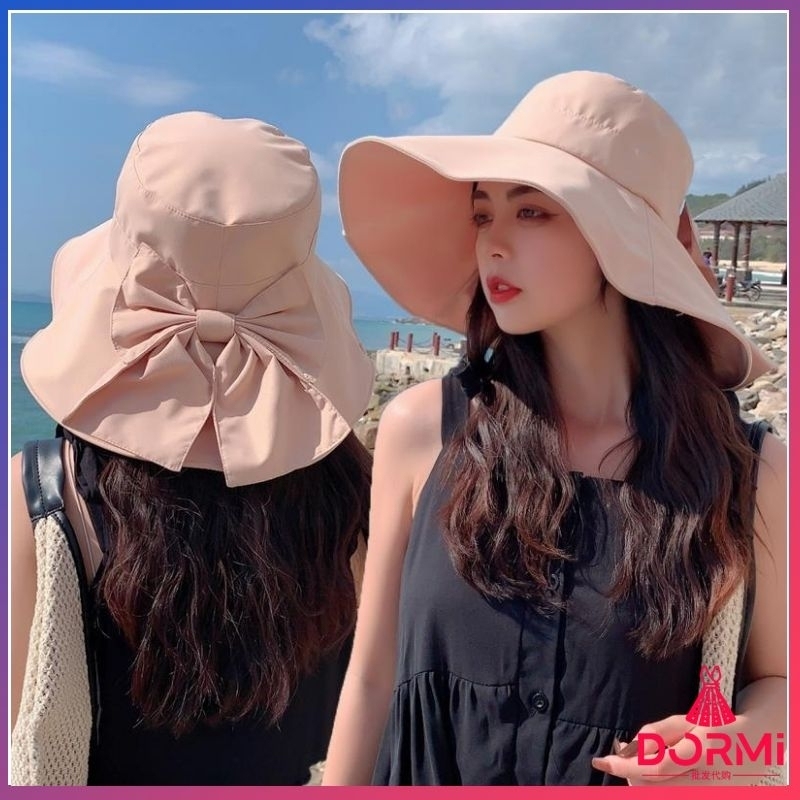 [Dormi] Temperament Stiff Bucket Hat Sun Hat Bow Sun Hat Female Summer Big Brim Sun Hat Fashion Buck