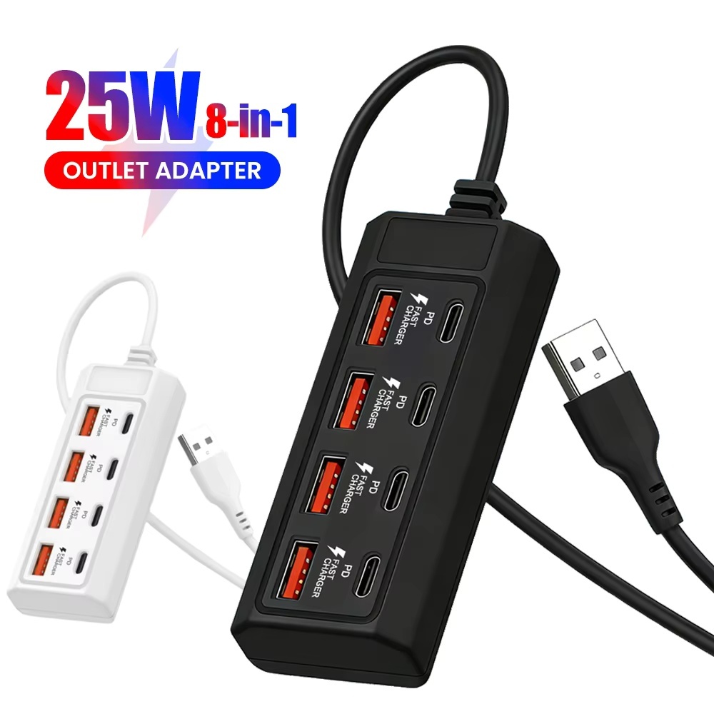 สถานีชาร์จ USB 8 in 1 25W PD Type C Multi Port Desktop HUB Phone Adapte