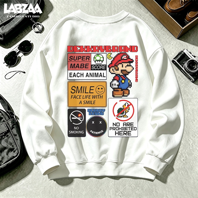 【จัดส่งตลอด 24 ชั่วโมง】LABZAA แนวอินเทรนสไตล์เกาหลี เสื้อฮู้ดคุณภาพสูง Super Mario oversize ทันสมัยและเรียบง่าย YG1021