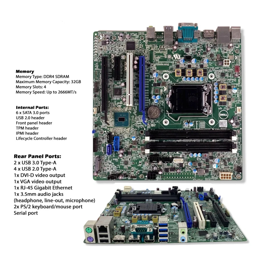 ใหม่ DELL T3620 Tower T30 DDR4 เมนบอร์ดเซิร์ฟเวอร์ LGA 1151 ไม่เคยติดตั้ง 9WH54 MWYPT R46NM