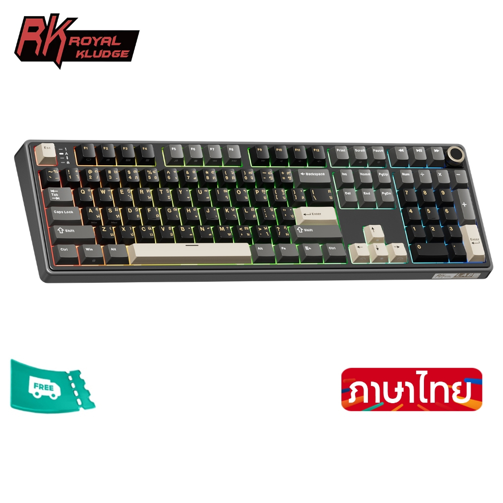 RK Royal Kludge RK R108 เค้าโครง 100% RGB แบบมีสายเกมมืออาชีพ Hotswap Knob คีย์บอร์ดเครื่องกล