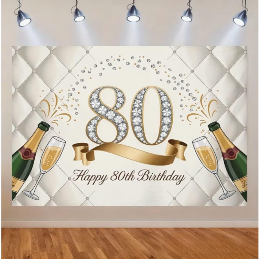 Happy 80th Birthday Party แบนเนอร์การถ่ายภาพฉากหลัง Happy 80th วันเกิดพื้นหลังสําหรับ 80th Birthday 