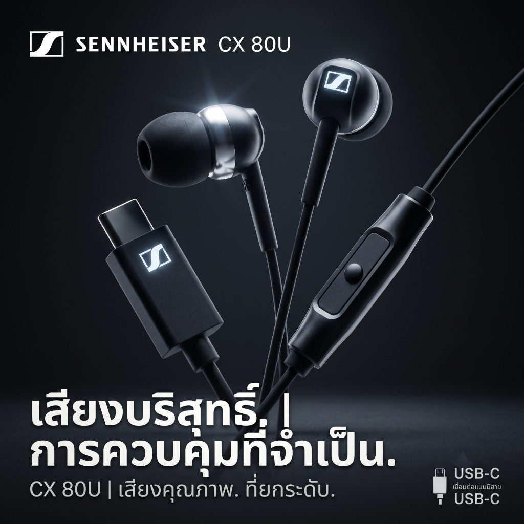 Sennheiser CX 80U USB-C หูฟังอินเอียร์แบบมีสายพร้อมไมโครโฟน, Plug & Play Lossless Digital Audio, เข้ากันได้กับ iPhone 15/16 แท็บเล็ตแล็ปท็อป Android
