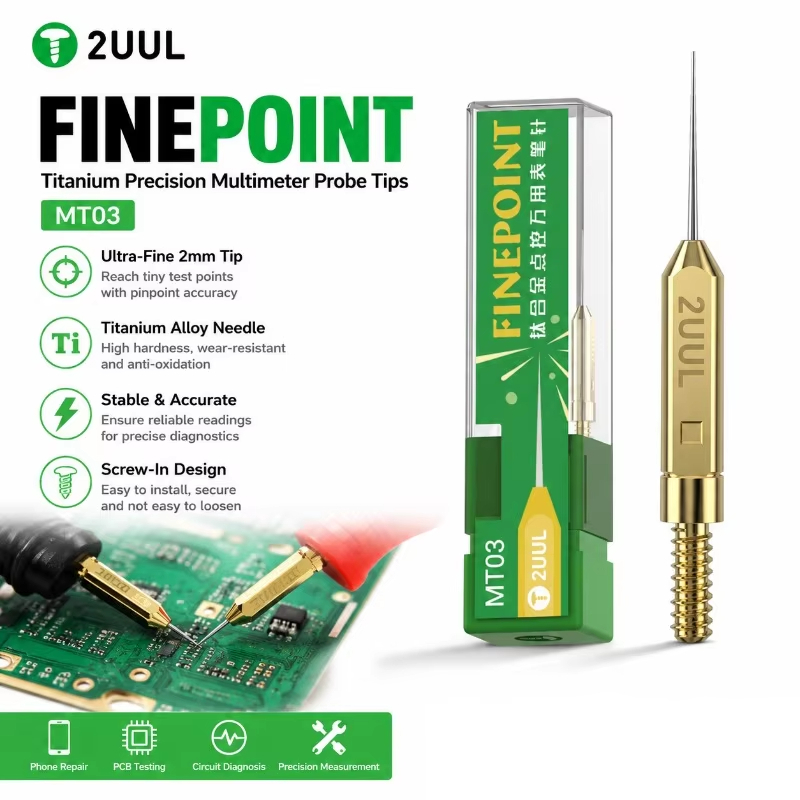 2UUL MT03 เคล็ดลับโพรบไทเทเนียม FinePoint, เข็ม 2 มม.ละเอียดพิเศษสําหรับโทรศัพท์ PCB การทดสอบและการวัดความแม่นยํา