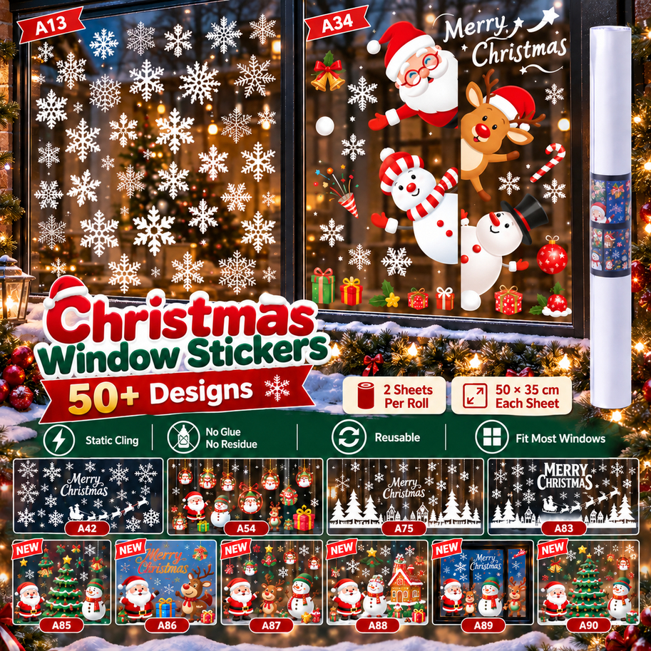 2027 Christmas Window Cling Xmas Decors Static สติกเกอร์ Merry Christmas ตกแต่งบ้านเด็ก