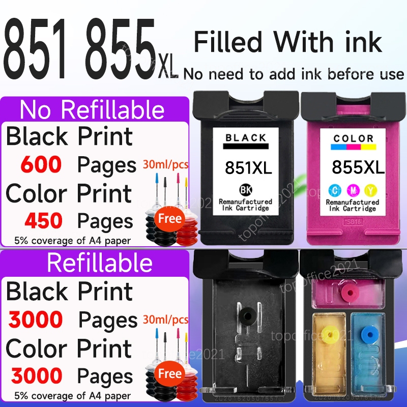ใช้งานร่วมกับ hP 851 ตลับหมึก 855XL hP851 สีดํา hP855 สี hP 851 855 ตลับหมึกสําหรับ HP470b 4168 d516