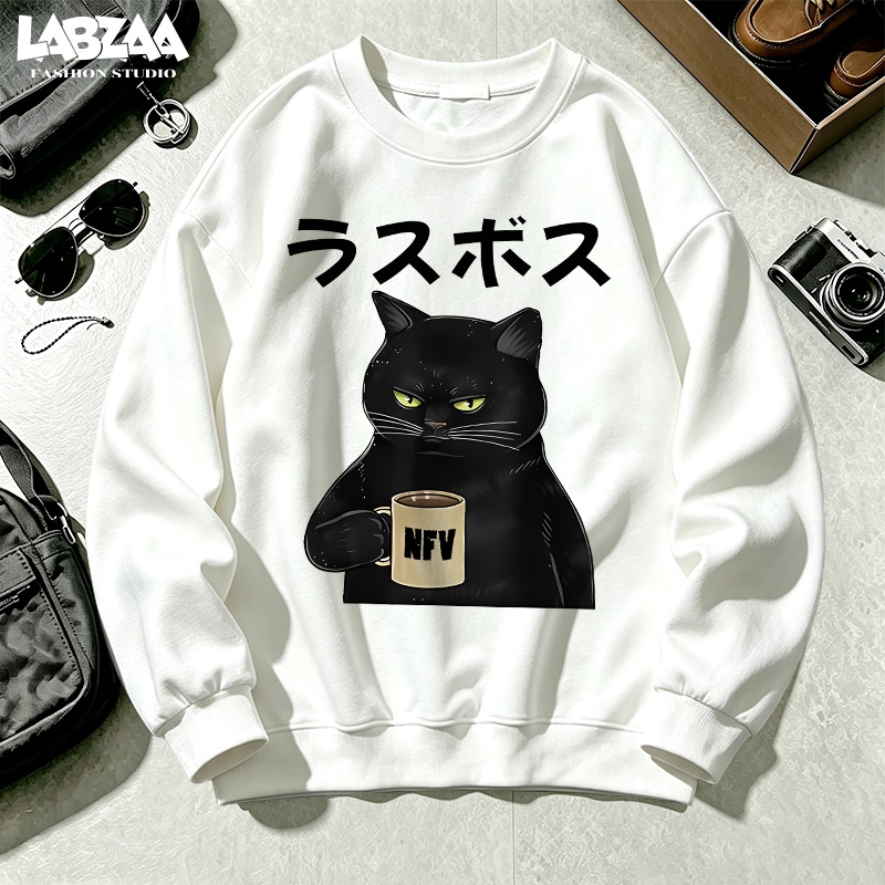 LABZAA แฟชั่นเกาหลี🐱เสื้อสเวตเตอร์คุณภาพสูง ลายพิมพ์แมวน้อยการ์ตูน รักษาความอบอุ่น ใส่สบาย YG1184