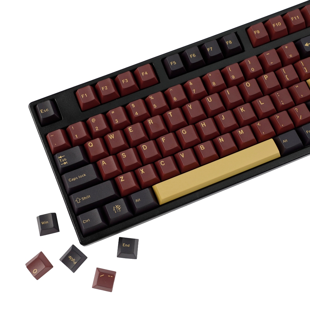 YMDK 143 คีย์ธีมซามูไรสีแดง Keycaps โปรไฟล์เชอร์รี่ภาษาอังกฤษเยอรมัน QWERTZ Dye Sub PBT Keycap สําหร